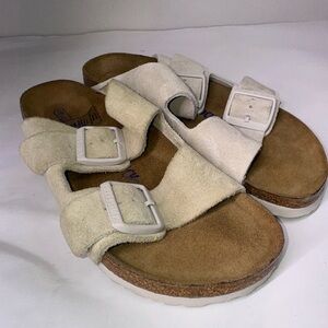 Used Suede white Sandals Birkenstock Narrow sz 37 6-6.5 womens shoes